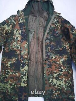 German Parka Original Army Military Hooded Jacket Field Flecktarn Camo Used