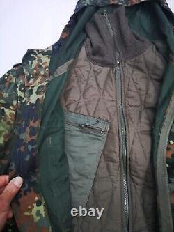 German Parka Original Army Military Hooded Jacket Field Flecktarn Camo Used