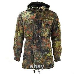 German Parka Original Army Military Hooded Jacket Field Flecktarn Camo Used