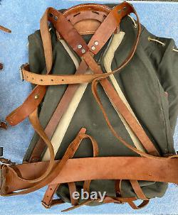 Lot Of 2 Swedish Army Military Framed Canvas Leather Backpack Rucksack 3 Crown