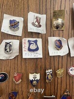 Lot US Army Uniform Insignia DUI Distinctive Unit Insignia Pins Rank Military