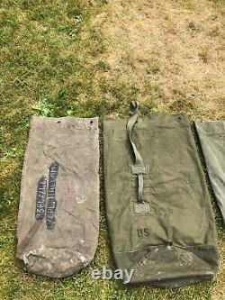 Lot of 4 40s 50s US Army Military Duffel Bags Sea Bags Stenciled IDed