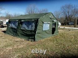 MILITARY 16x16 FRAME TENT CAMPING HUNTING VINYL CANVAS WITH STOVE JACK US ARMY