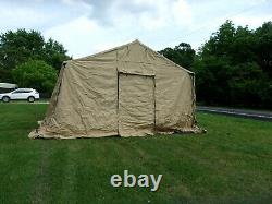 MILITARY BASE X TENT 305+STAKES TAN 18x 25 FT 450 SQ FT SURPLUS ARMY- DAMAGED