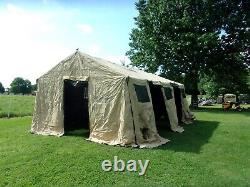 MILITARY BASE X TENT 305+STAKES TAN 18x 25 FT 450 SQ FT SURPLUS ARMY- VERY DIRTY