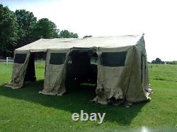 MILITARY BASE X TENT 305+STAKES TAN 18x 25 FT 450 SQ FT SURPLUS ARMY- VERY DIRTY