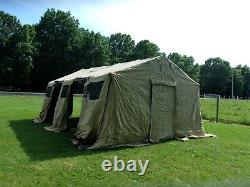 MILITARY BASE X TENT 305+STAKES TAN 18x 25 FT 450 SQ FT SURPLUS ARMY- VERY DIRTY