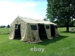 MILITARY BASE X TENT 305+STAKES TAN 18x 25 FT 450 SQ FT SURPLUS ARMY- VERY DIRTY