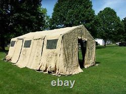 MILITARY BASE X TENT 305+STAKES TAN 18x 25 FT 450 SQ FT SURPLUS ARMY- VERY DIRTY
