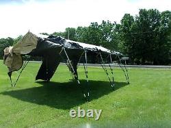 MILITARY BASE X TENT 305+STAKES TAN 18x 25 FT 450 SQ FT SURPLUS ARMY- VERY DIRTY