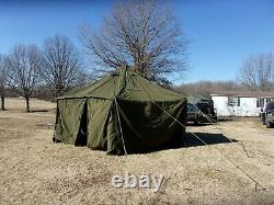 MILITARY SURPLUS CANVAS GP SMALL TENT 17x17 FT HUNTING ARMY REPAIRED- NO POLES