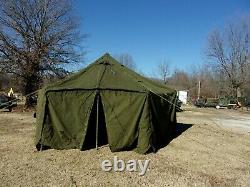 MILITARY SURPLUS CANVAS GP SMALL TENT 17x17 FT HUNTING ARMY REPAIRED- NO POLES