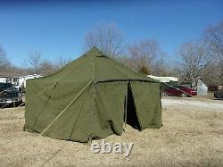 MILITARY SURPLUS CANVAS GP SMALL TENT 17x17 FT HUNTING ARMY REPAIRED- NO POLES