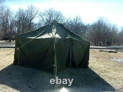 MILITARY SURPLUS CANVAS GP SMALL TENT 17x17 FT HUNTING ARMY REPAIRED- NO POLES