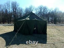 MILITARY SURPLUS CANVAS GP SMALL TENT 17x17 FT HUNTING ARMY REPAIRED- NO POLES