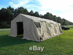 MILITARY TENT BASE- X 307 TAN EASY UP 18' x 35' GARAGE HUNTING ARMY SURPLUS