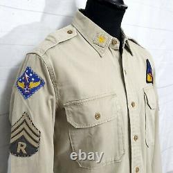 Mens Polo Ralph Lauren military surplus Army patch shirt twill overshirt large