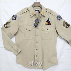 Mens Polo Ralph Lauren military surplus Army patch shirt twill overshirt large