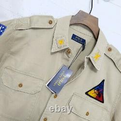 Mens Polo Ralph Lauren military surplus Army patch shirt twill overshirt large