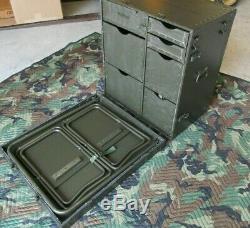 Military Army Field Desk with Drawers 2 Chairs Mobile Portable Case Trunk Stool