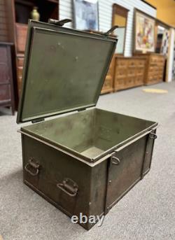 Military Foot Locker Vintage Metal Trunk Storage Green Army