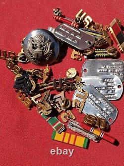 Military Lot of 155+ USMC ARMY Military Patches +Misc Pins, Buttons, Ribbons Tags