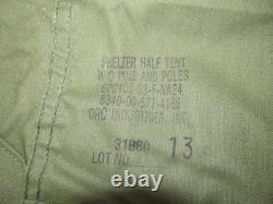 Military Shelter Half 1/2 Pup Tent U. S. Army 2 Halves Ropes Stakes NEW Complete