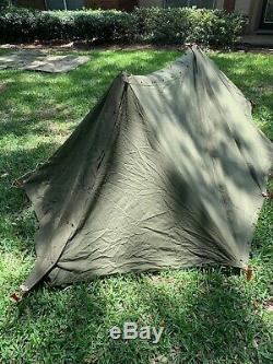 Military Shelter Half 1/2 Pup Tent Vietnam Army W Poles AND Stakes Dated 1967