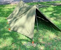 Military Shelter Half 1/2 Tent Vietnam Army W Poles / Stakes Dated 1966 VIETNAM