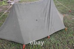 Military Shelter Pup Tent Complete Army 6 Pole 11 Stakes 2 Halves 2 Rope Vietnam