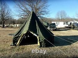 Military Surplus 13x13 Arctic Tent Hex Camping Hunting-repaired+liner+pole Army