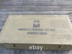 Military Surplus Carpenters Tool Box Saw Hammer Level Wrench Plane Chisel Army