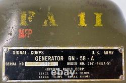 Military U. S. Army Signal Corps Hand Crank Generator GN-58-A Crank & Bag Hoffman