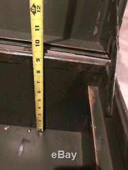 ORIGINAL ARMY TRUNK 1948 MILITARY FOOT LOCKER 32x16 PULL OUT TRAY WOOD METAL USA
