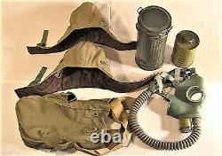 Original Set Vintage Military Ammunition Gas Mask Bottle Canteen Army Hat