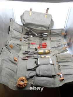 Original Swiss Army Military Electrician Tele Tool Bag Leather Salt & Pepper Ftg