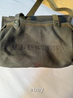 Original Vintage Army Bag Leather Strap Tote Canvas Shoulder Day Sack