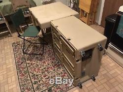 PELICAN HARDIGG PORTABLE MILITARY FIELD DESK USGI ARMY TABLE TAN With CASTERS