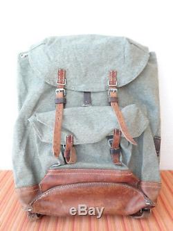 Perfect Vintage Swiss Army Military Backpack Rucksack 1968 Canvas Salt & Pepper