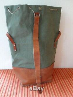 Perfect vintage Swiss Army Military Sea bag backpack Canvas Leather Seesack