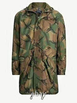 Polo Ralph Lauren Men Hooded Military Army Surplus Camo Marsh Rain Coat Jacket