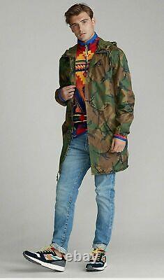 Polo Ralph Lauren Men Hooded Military Army Surplus Camo Marsh Rain Coat Jacket