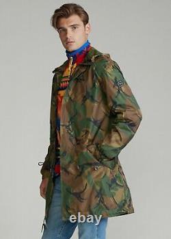 Polo Ralph Lauren Men Hooded Military Army Surplus Camo Marsh Rain Coat Jacket