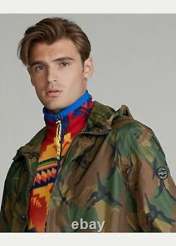 Polo Ralph Lauren Men Hooded Military Army Surplus Camo Marsh Rain Coat Jacket