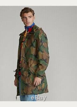 Polo Ralph Lauren Men Hooded Military Army Surplus Camo Marsh Rain Coat Jacket