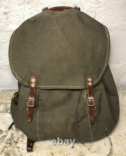 RARE VTG 1940s WW2 Swedish Army Military Framed Canvas Leather Backpack Ruck