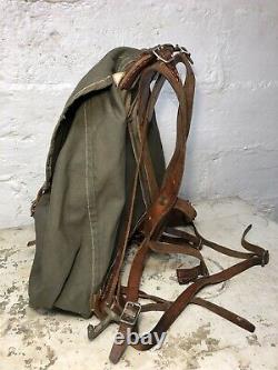 RARE VTG 1940s WW2 Swedish Army Military Framed Canvas Leather Backpack Ruck