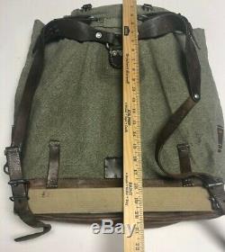 Rare VTG 1959 SWISS ARMY Military Leather/Canvas Salt/Pepper BACKPACK Rucksack
