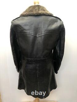 Rare Vintage Swedish Leather Sheepskin Military Coat 1940s WW2