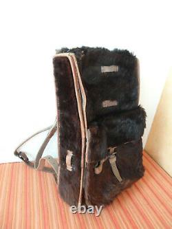 Rarity 1902 Swiss Army Cowhide Leather Backpack Rucksack Military Fur Vintage